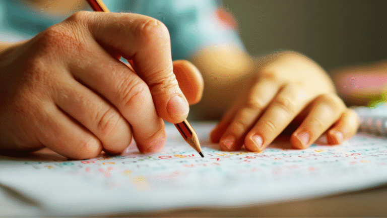 child writing with proper pencil grip | correcting pencil grip