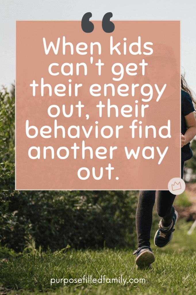 Graphic quote explaining how sensory seeking behavior can increase when children are unable to release energy through movement, especially during winter months.