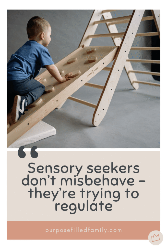 Quote graphic highlighting that sensory seeking behavior is a child’s attempt to regulate their nervous system rather than intentional misbehavior.